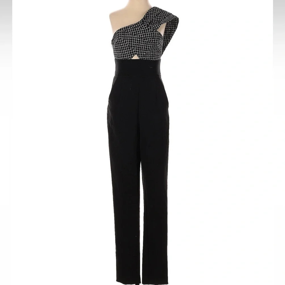 Self Portrait Black & White One Shoulder Jumpsuit Women’s Size 2 XS - Picture 4 of 10